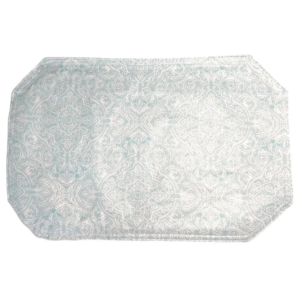 Aqua Medallion Vinyl Placemats Set of 4 Indoor Outdoor Beach Reversible 12x18